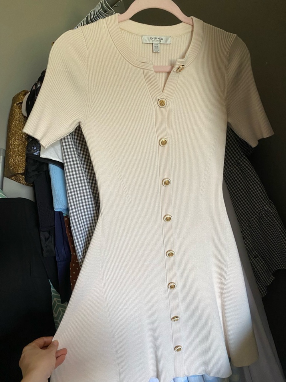 Forever New Cream Button-Front Ribbed Mini Dress - Picture 6 of 6